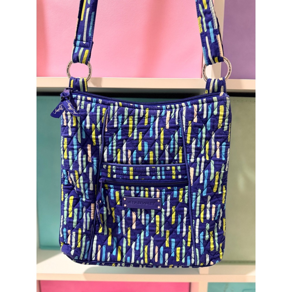 Vera Bradley Rhythm and Blues Quilted Cotton Crossbody Bag Purple Geometric Dash